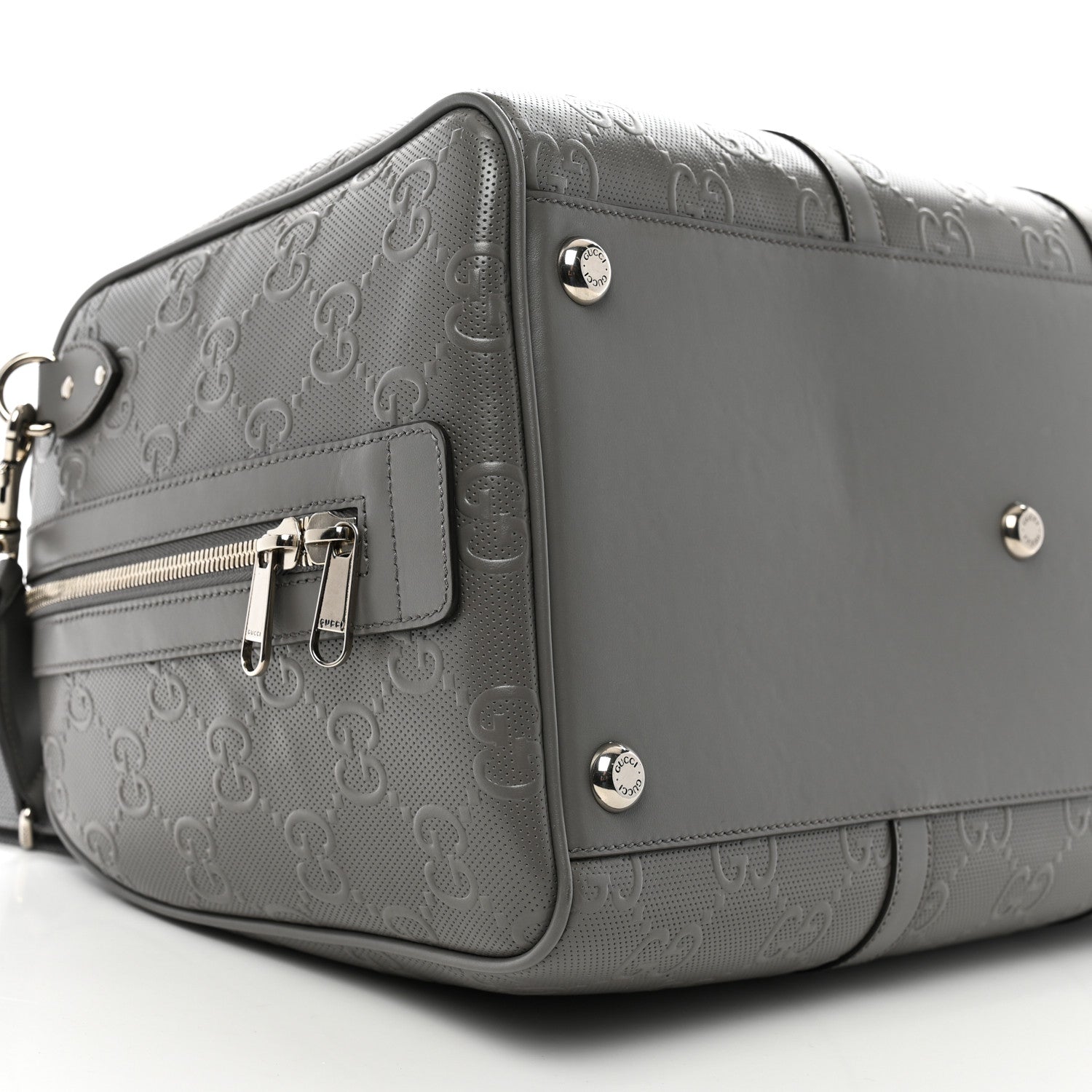 Gucci Calfskin GG Tennis Embossed Duffle Bag  Grey 8 of 10