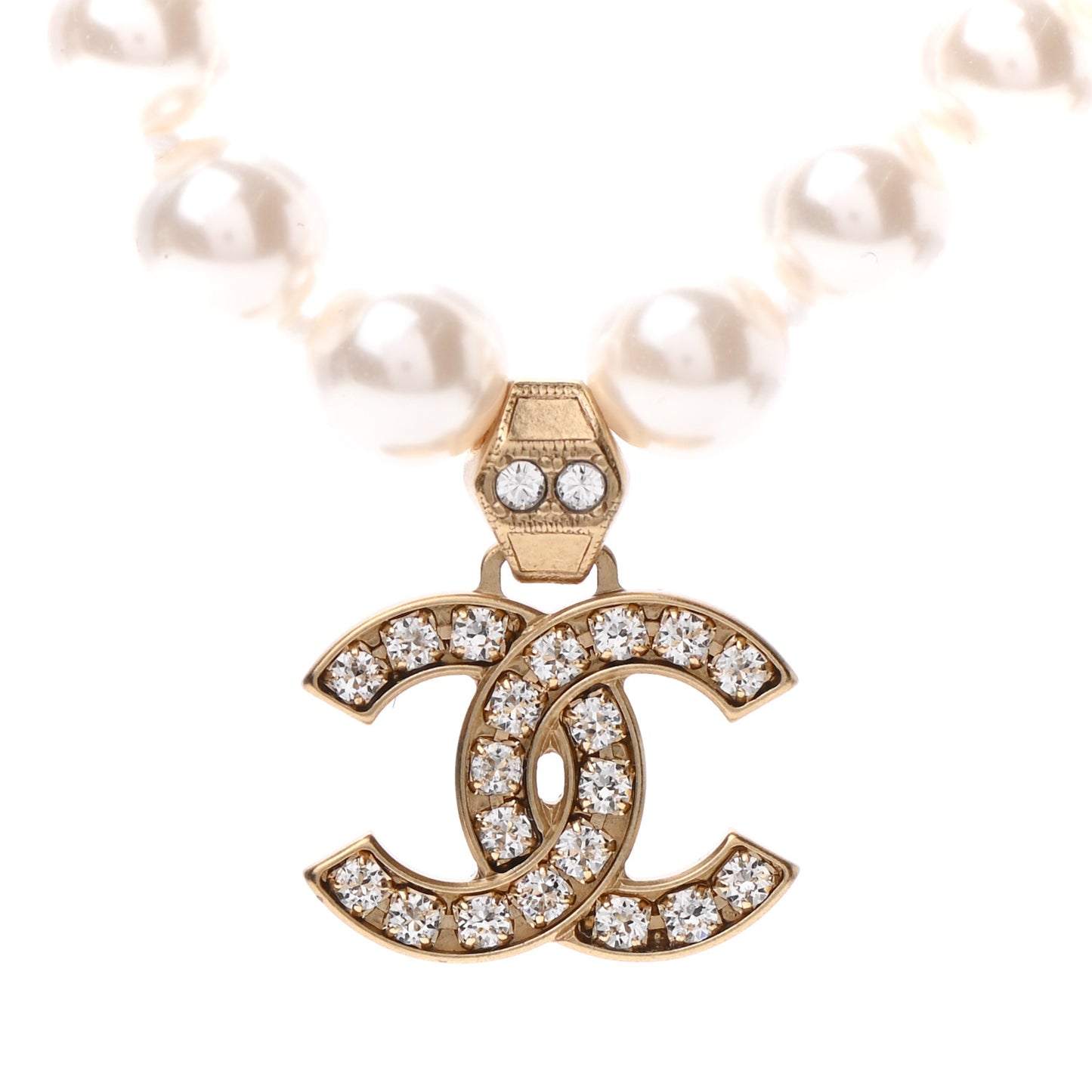 Pearl Crystal CC Short Necklace Gold