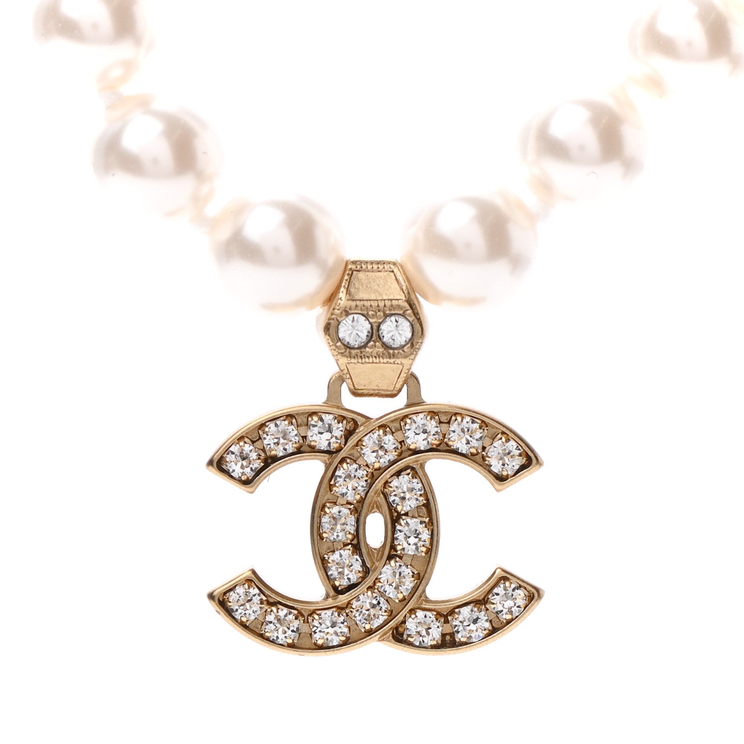 Chanel Pearl Crystal CC Short Necklace Gold 4 of 5