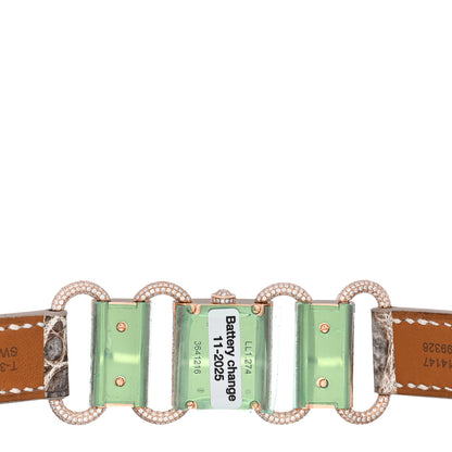 Hermes 18K Rose Gold Crocodile Diamond 17mm Klikti Quartz Watch Himalayan 4 of 5