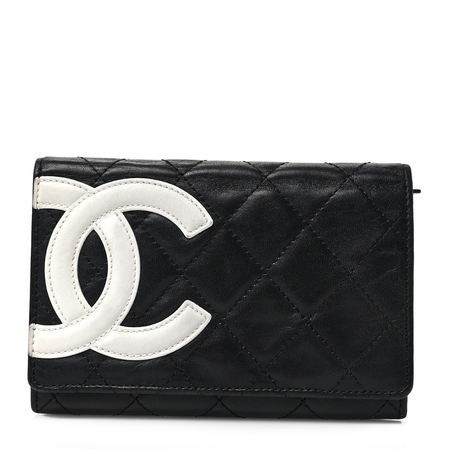 Chanel Calfskin Quilted Cambon Flap Wallet Black White 1 of 6