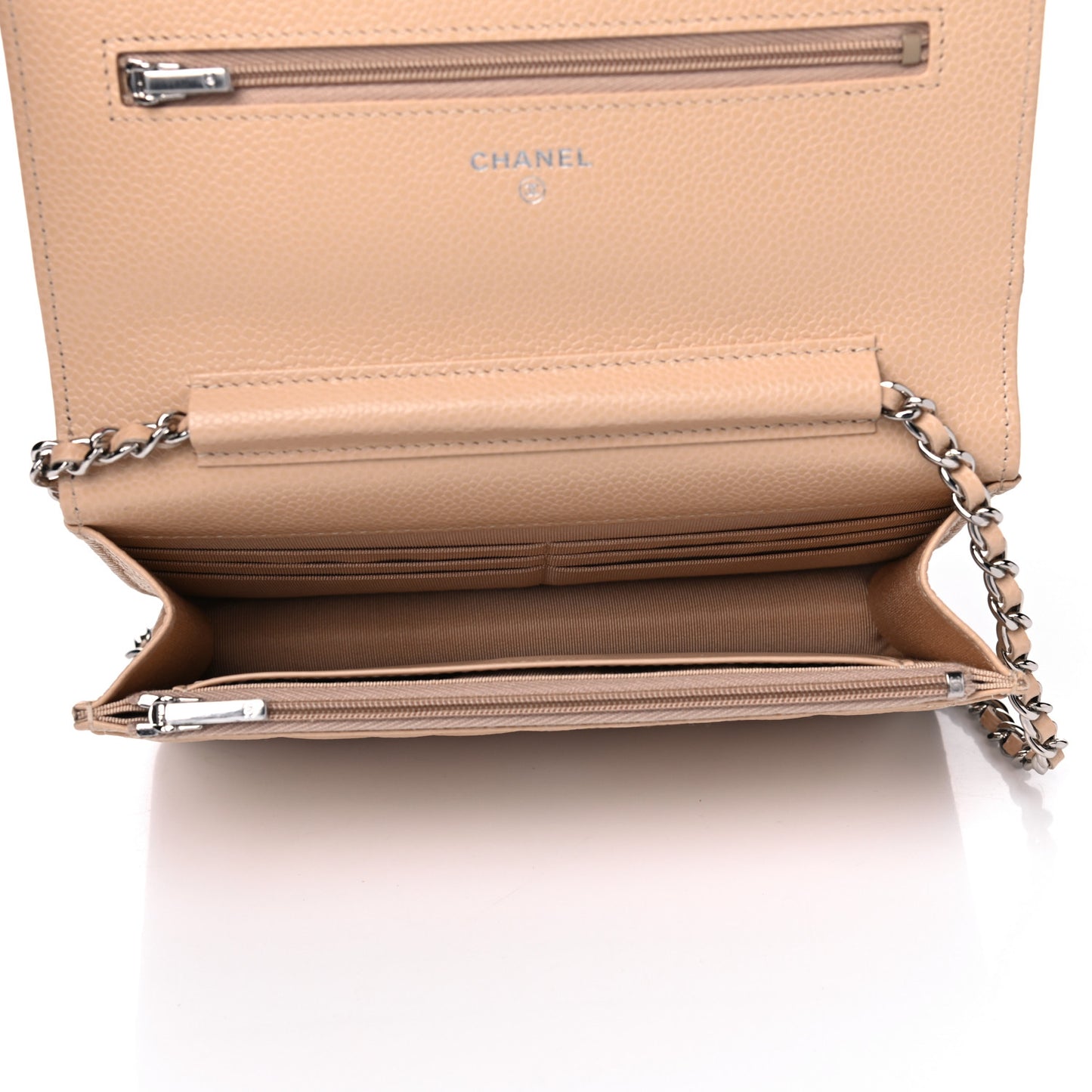 Caviar Quilted Wallet On Chain WOC Beige