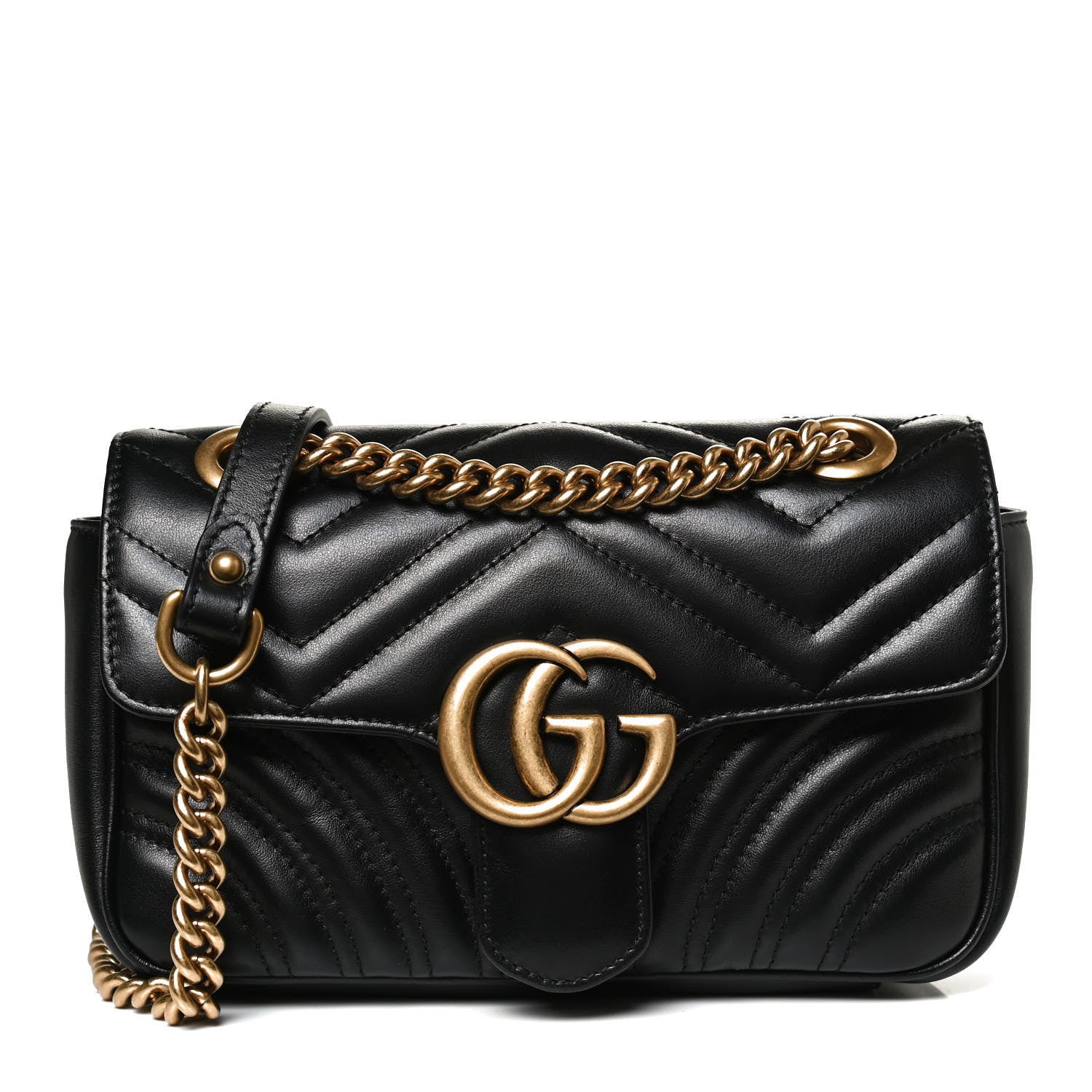 Gucci Calfskin Matelasse Mini GG Marmont Shoulder Bag Black 1 of 11