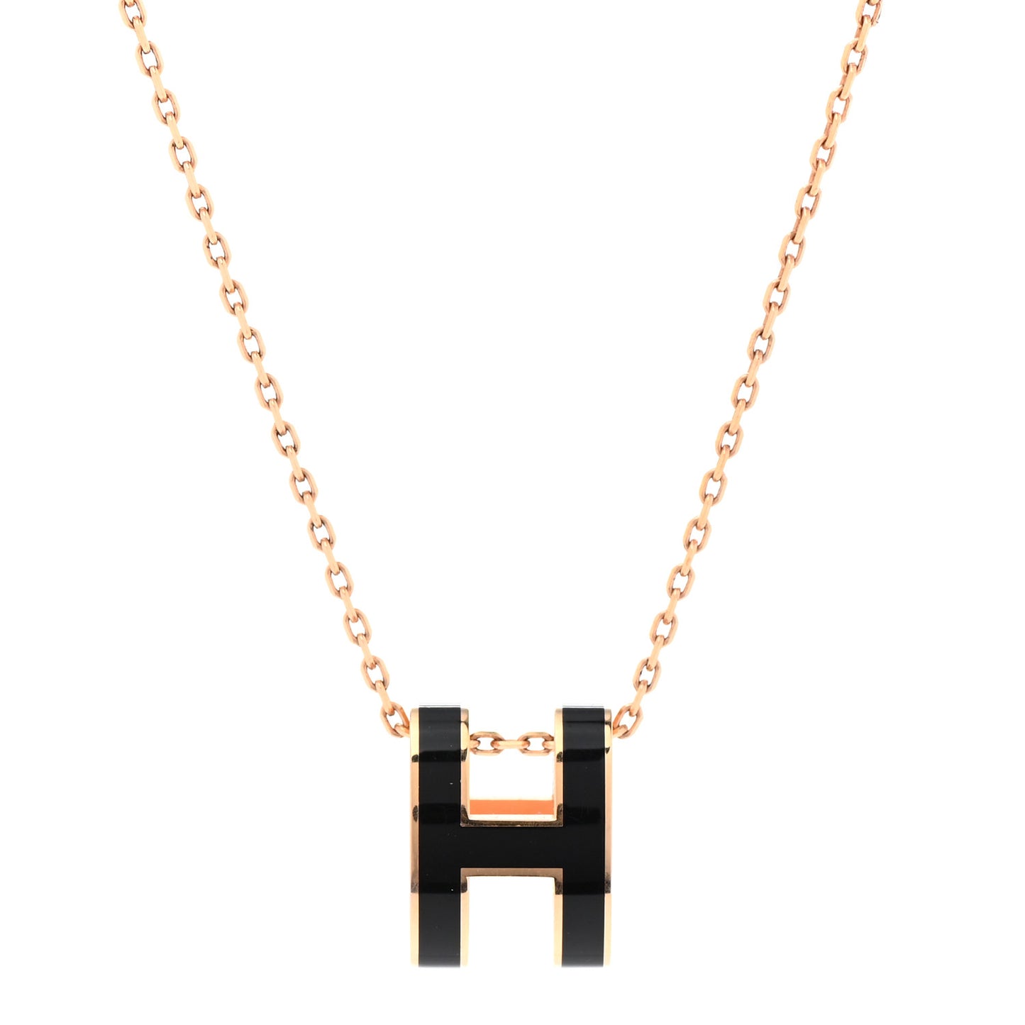 Lacquered Rose Gold Pop H Pendant Necklace Black