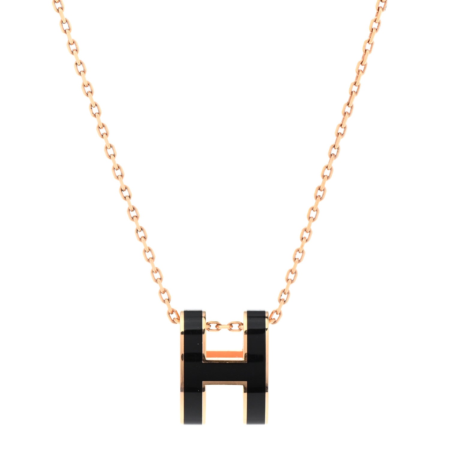 Hermes Lacquered Rose Gold Pop H Pendant Necklace Black 4 of 7