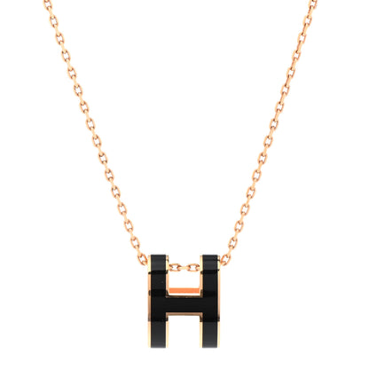 Hermes Lacquered Rose Gold Pop H Pendant Necklace Black 4 of 7