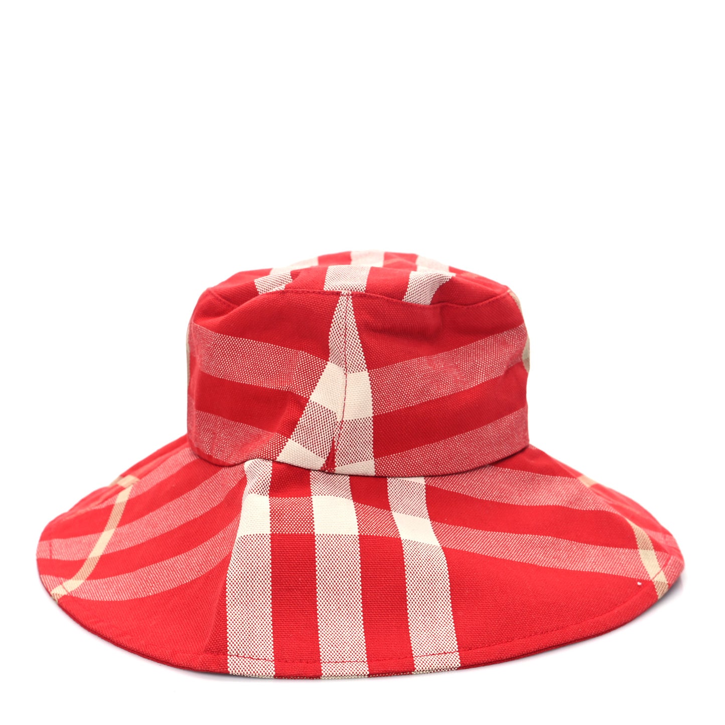 Technical Cotton Vintage Check Wide Brim Bucket Hat L Red