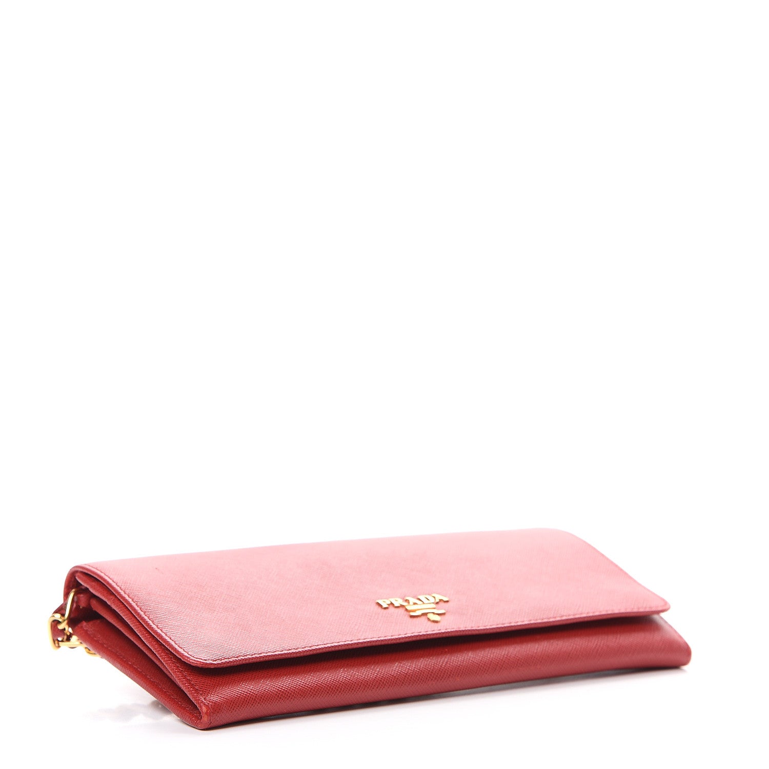 Prada Saffiano Metal Oro Chain Wallet Fuoco 3 of 12