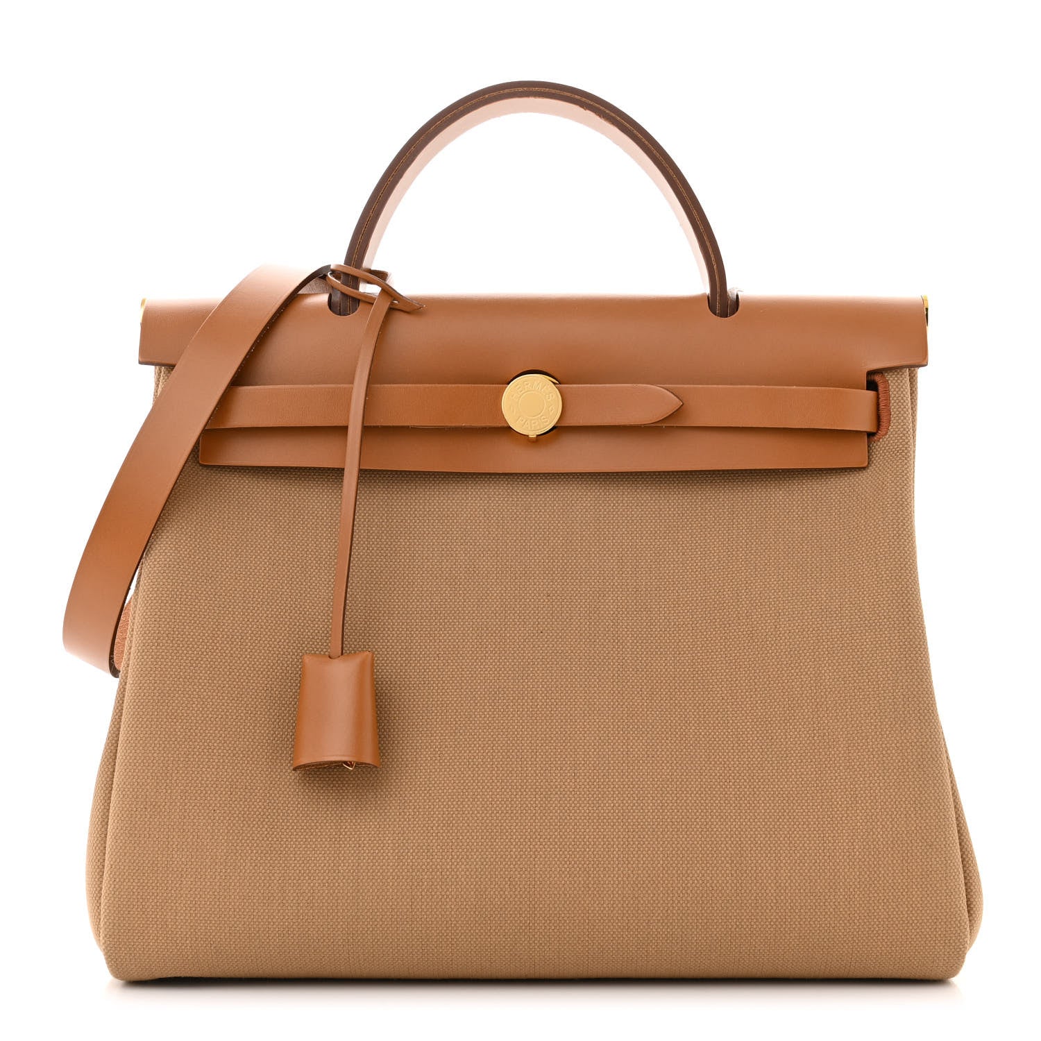 Hermes Military Toile Vache Hunter Herbag Zip Retourne 31 PM Chai Fauve 1 of 12