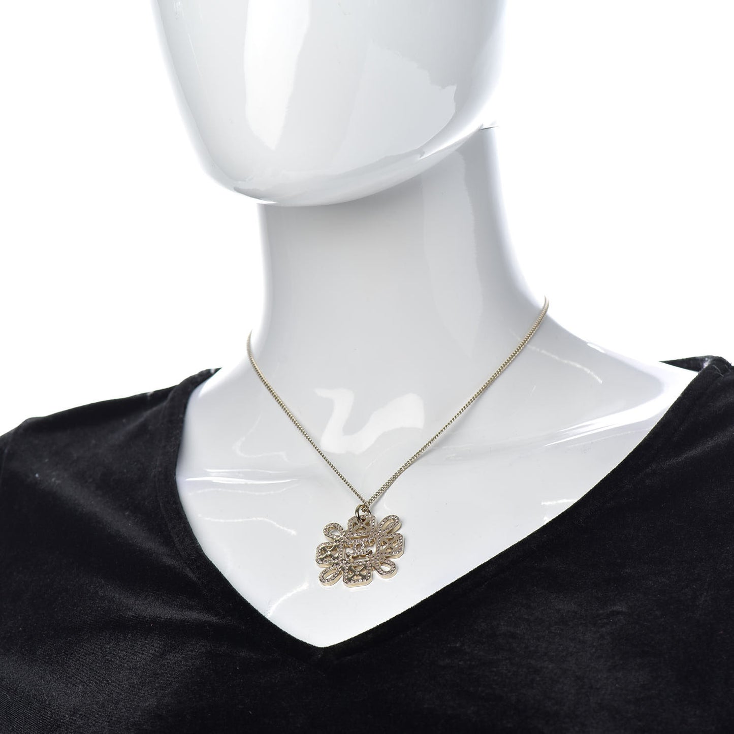 Crystal Strass Cross CC Necklace Gold
