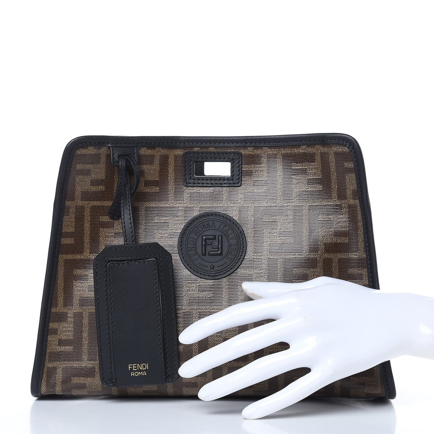 Glazed Fabric Vitello Century FF 1974 Stamp Patch Mini Peekaboo Defender Cover Mogano Panna Black
