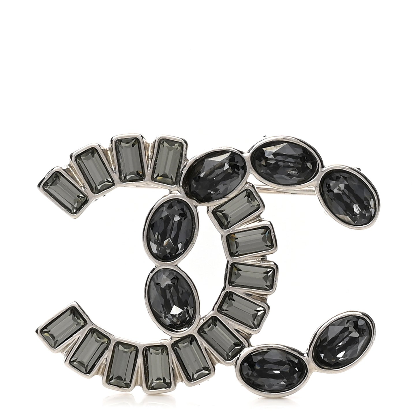 Baguette Crystal CC Brooch Silver Grey