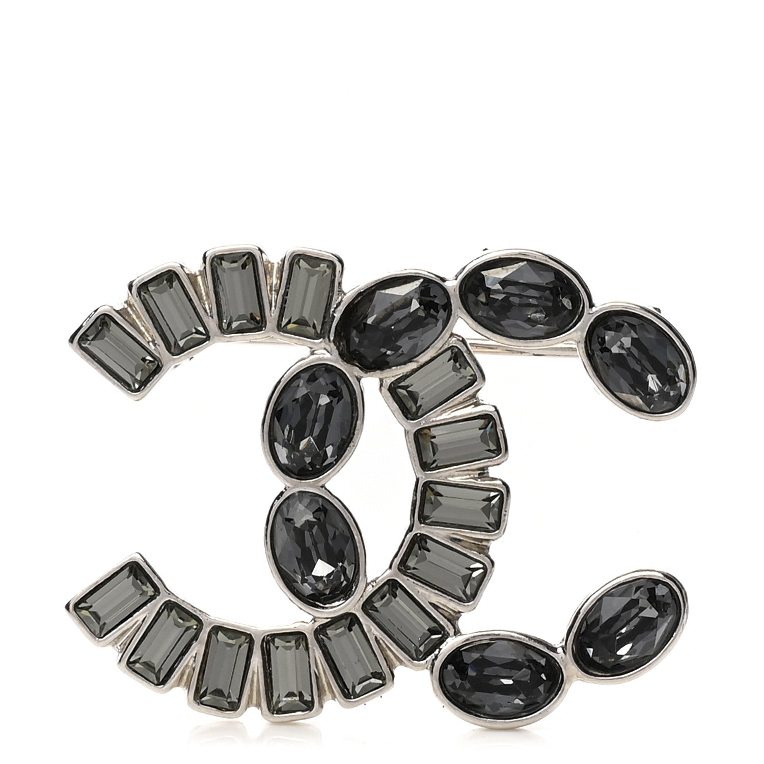 Chanel Baguette Crystal CC Brooch Silver Grey 1 of 3