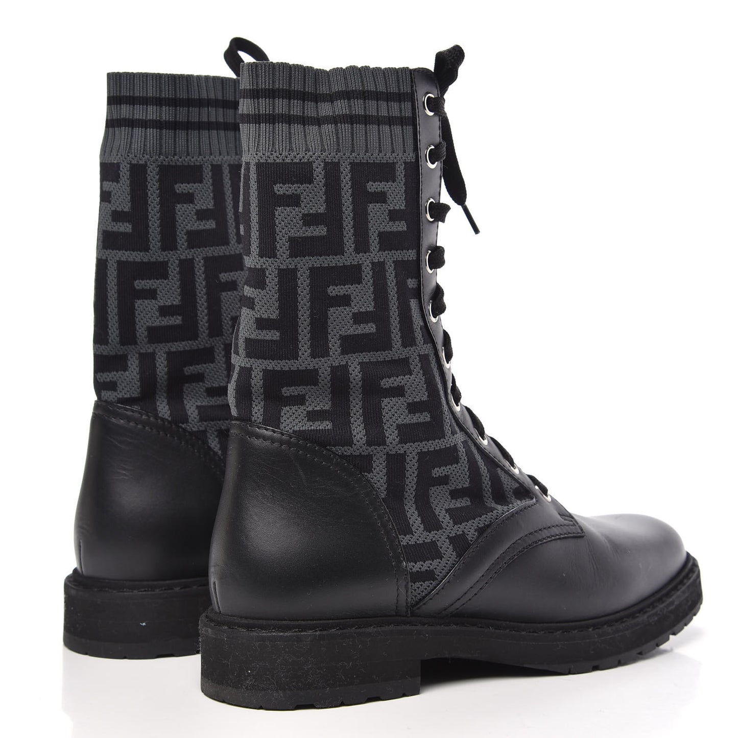 Calfskin Stretch Fabric FF Rockoko Biker Boots 38 Black Charcoal