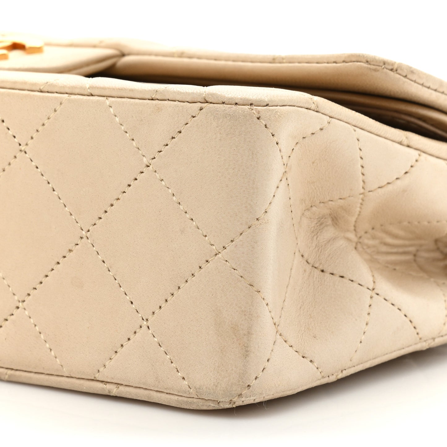 Lambskin Quilted Small Double Flap Beige