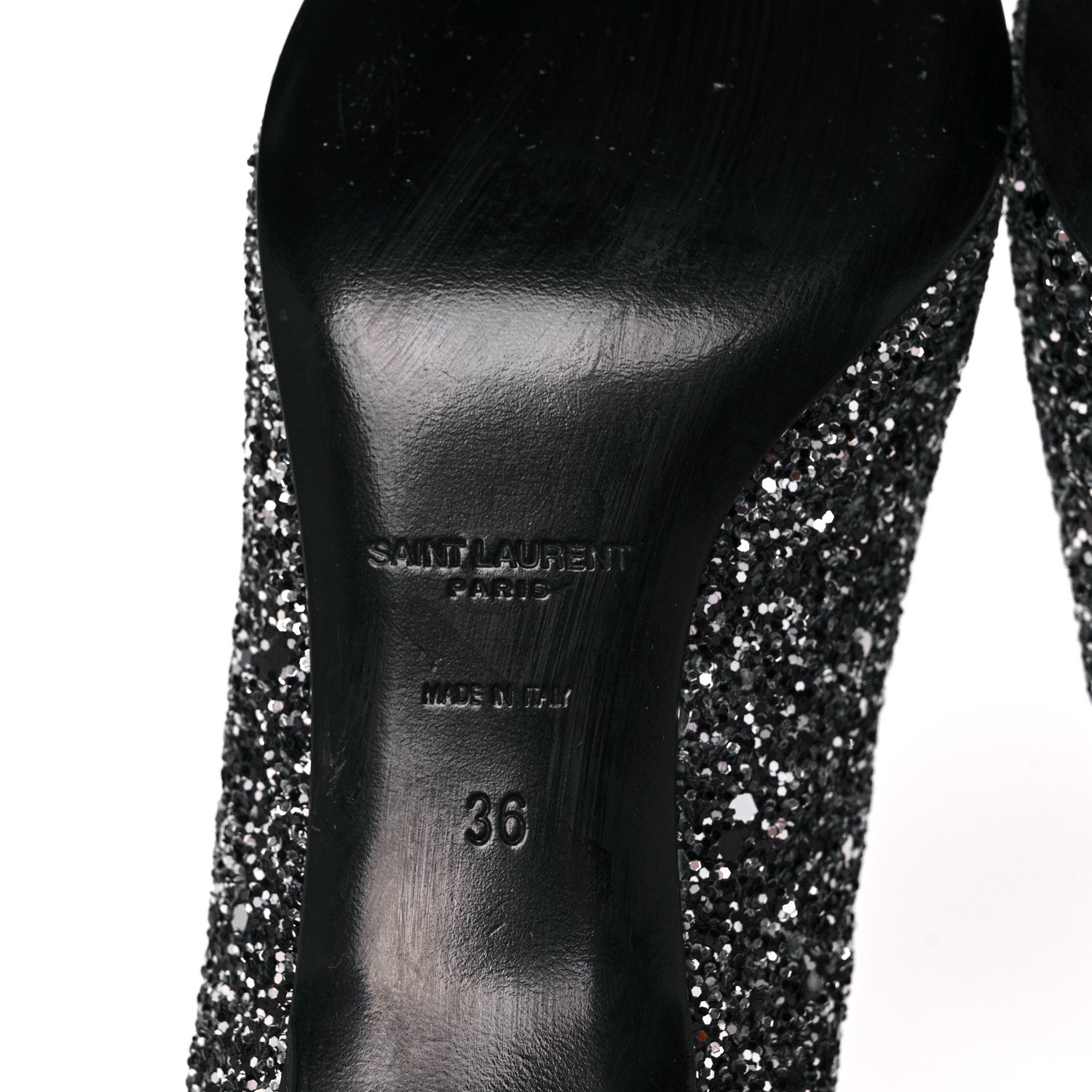 Saint Laurent Charlotte Glitter Point-toe Kitten-Heel Pumps 36 Black 6 of 9