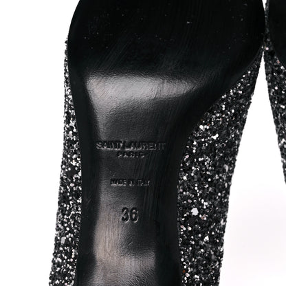 Saint Laurent Charlotte Glitter Point-toe Kitten-Heel Pumps 36 Black 6 of 9