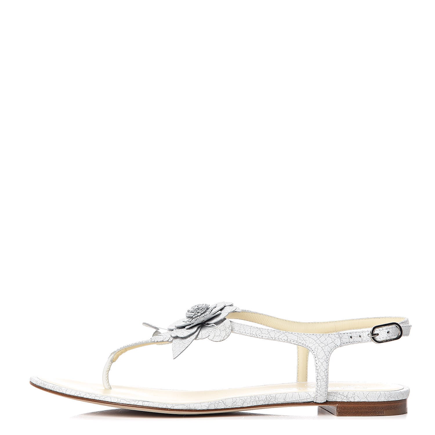 Chanel Crackled Lambskin Camellia Thong Sandals 39.5 White 1 of 11