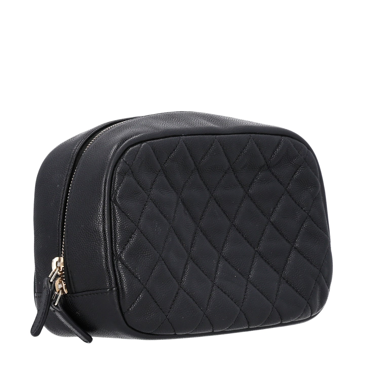 Caviar Quilted Medium Curvy Pouch Cosmetic Case Black