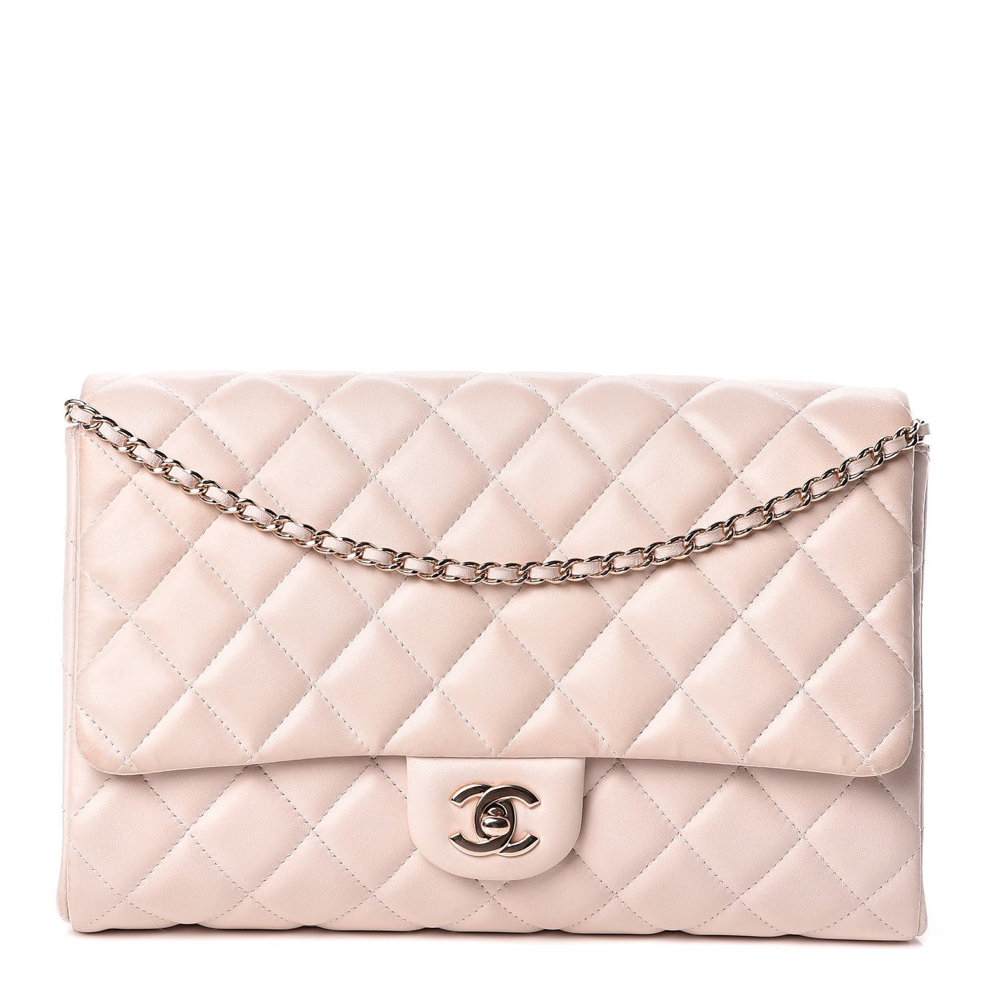 Lambskin Quilted Clutch With Chain Flap Beige Clair
