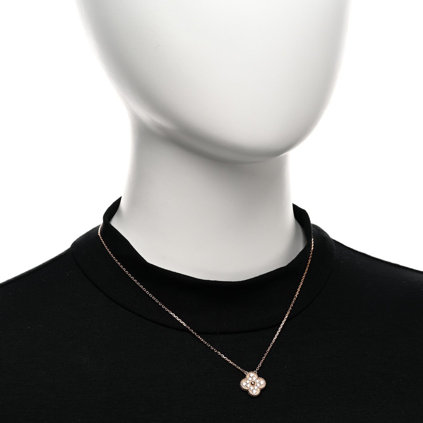 18K Rose Gold Diamond Vintage Alhambra Pendant Necklace