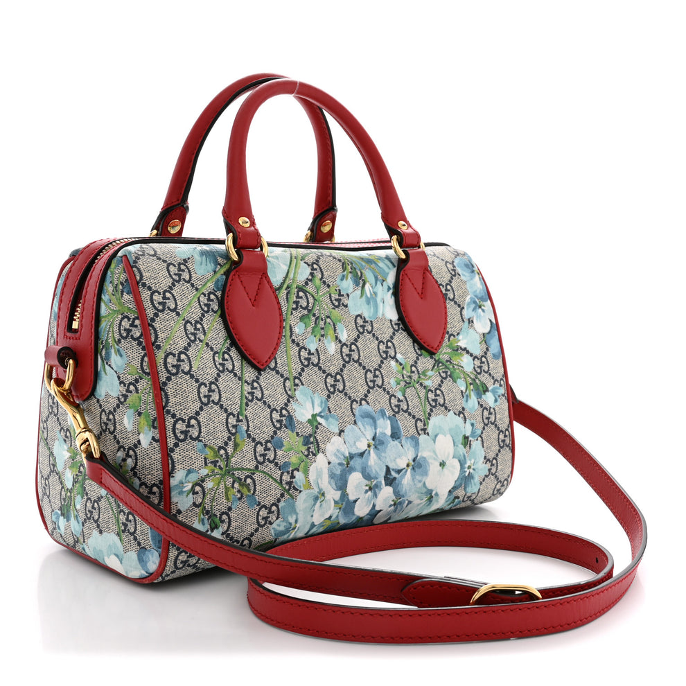 Gucci GG Supreme Monogram Blooms Small Boston Beige Blue Navy Hibiscus ...