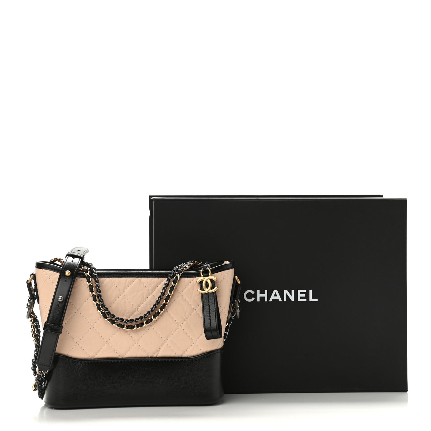 Aged Calfskin Quilted New Medium Gabrielle Hobo Beige Black