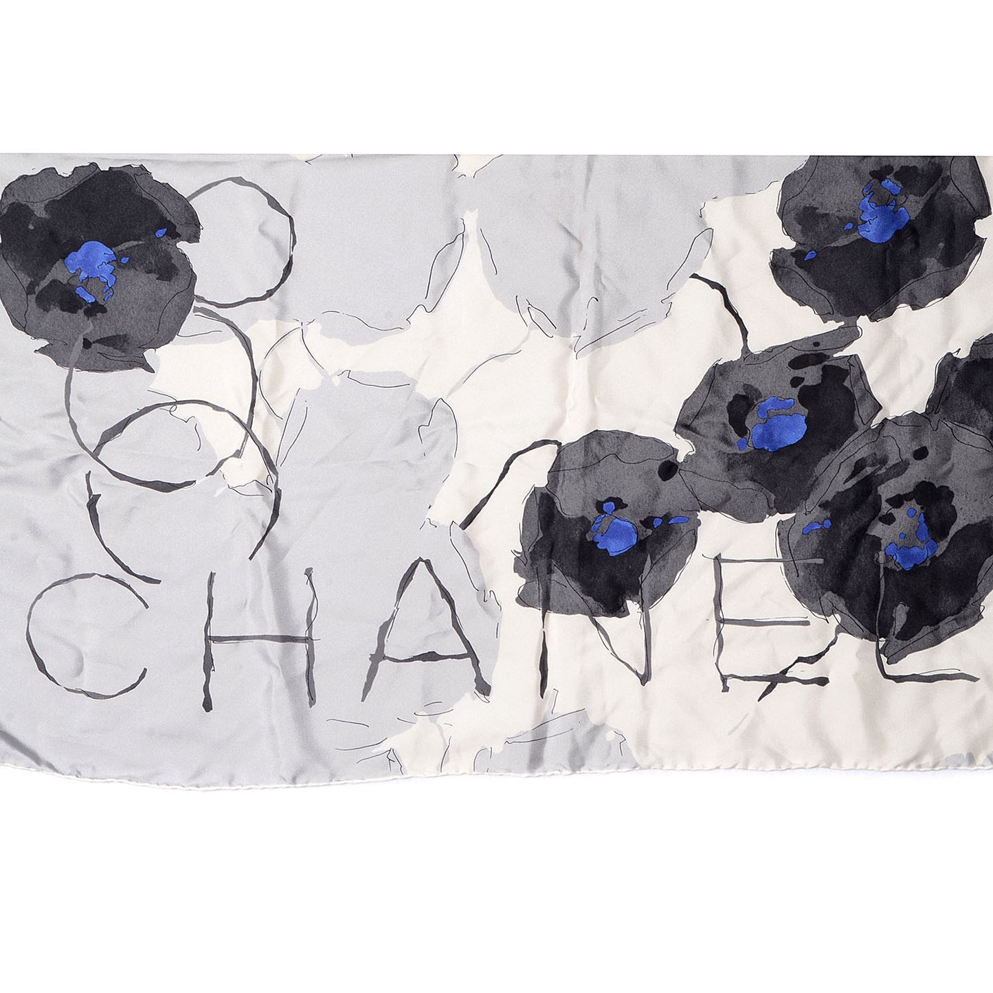 Silk Camellia Flower Square Scarf Grey
