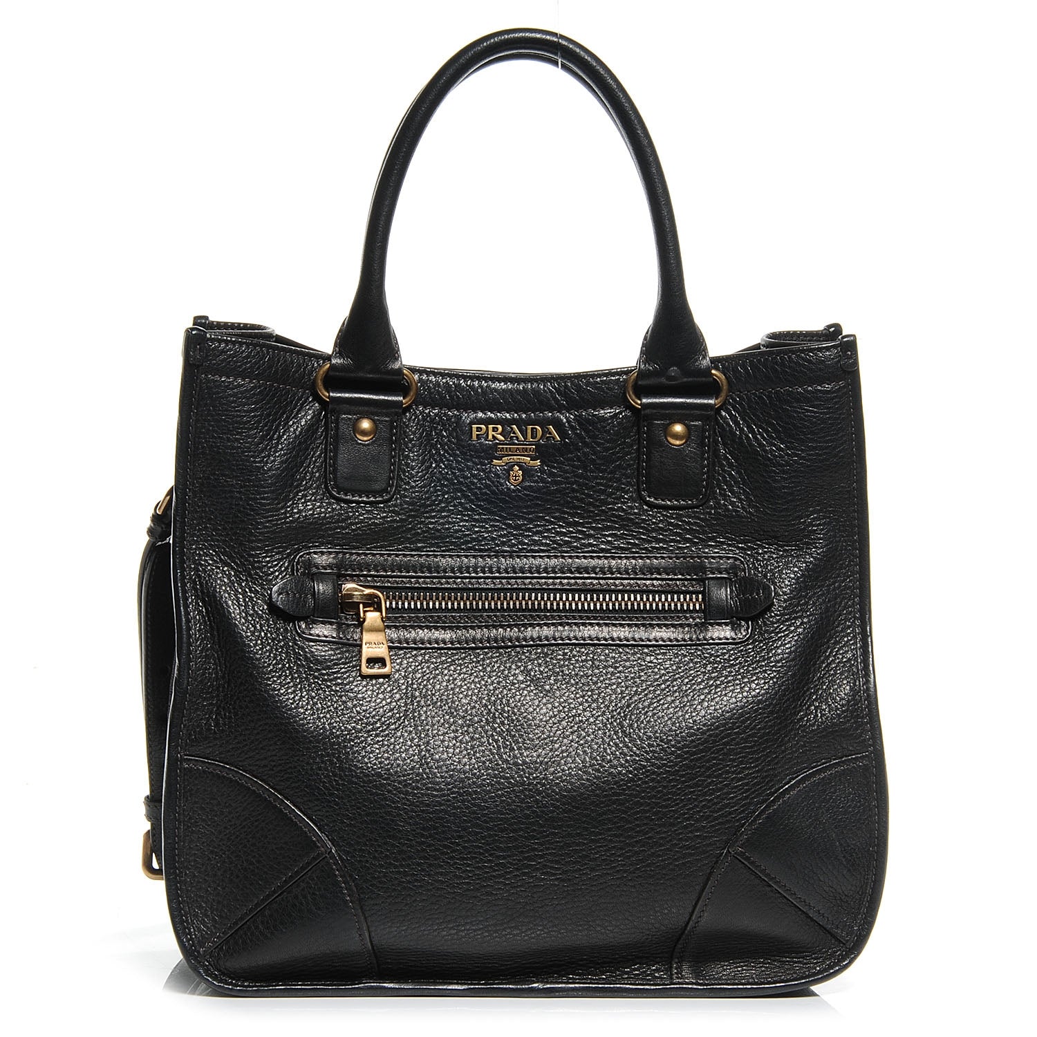 Prada Deerskin Zipper Detail Tote Black 1 of 8