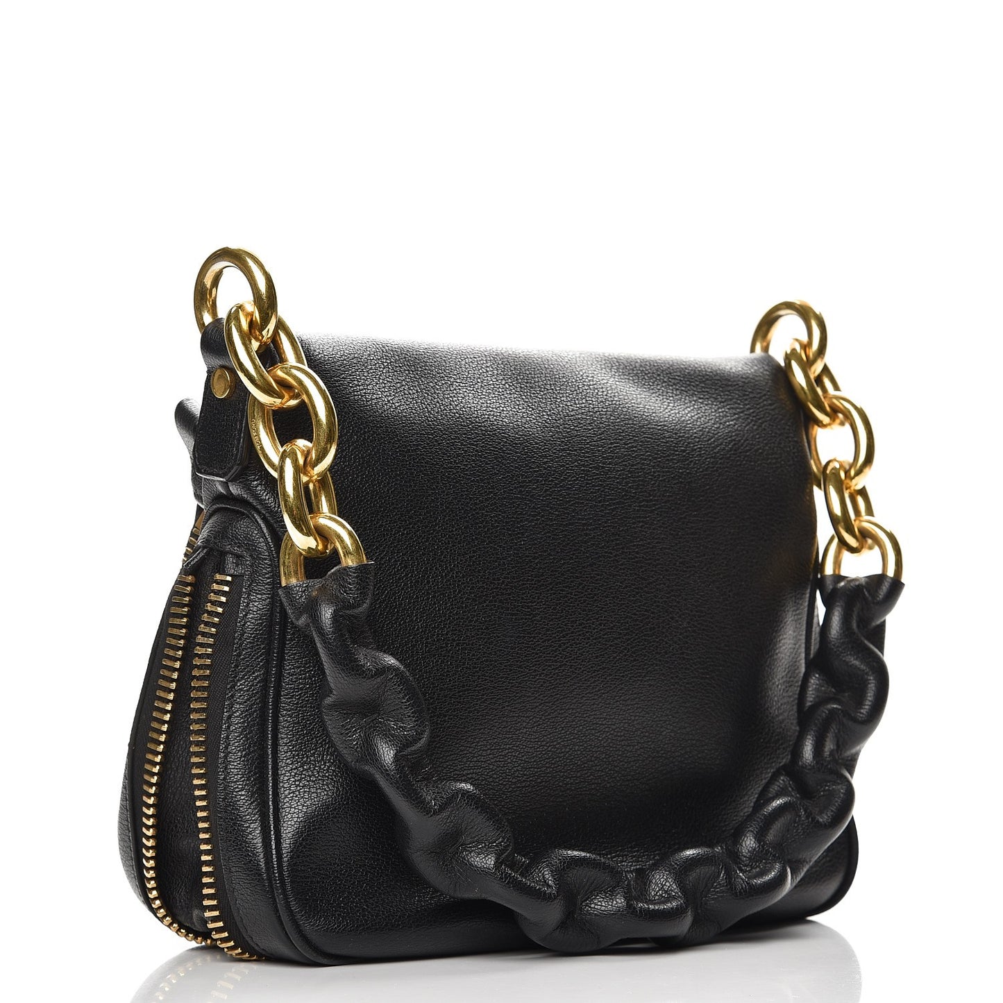 Grained Calfskin Medium Chain Jennifer Crossbody Bag Black