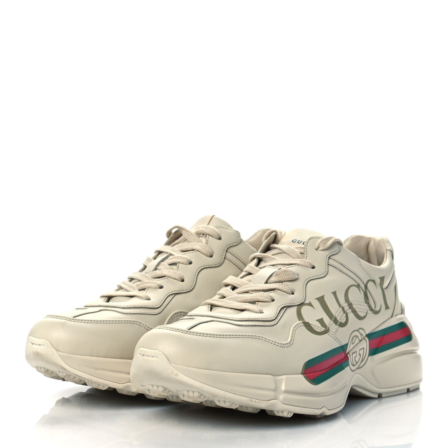 Gucci Calfskin Logo Womens Rhyton Sneakers 41.5 Ivory 3 of 8