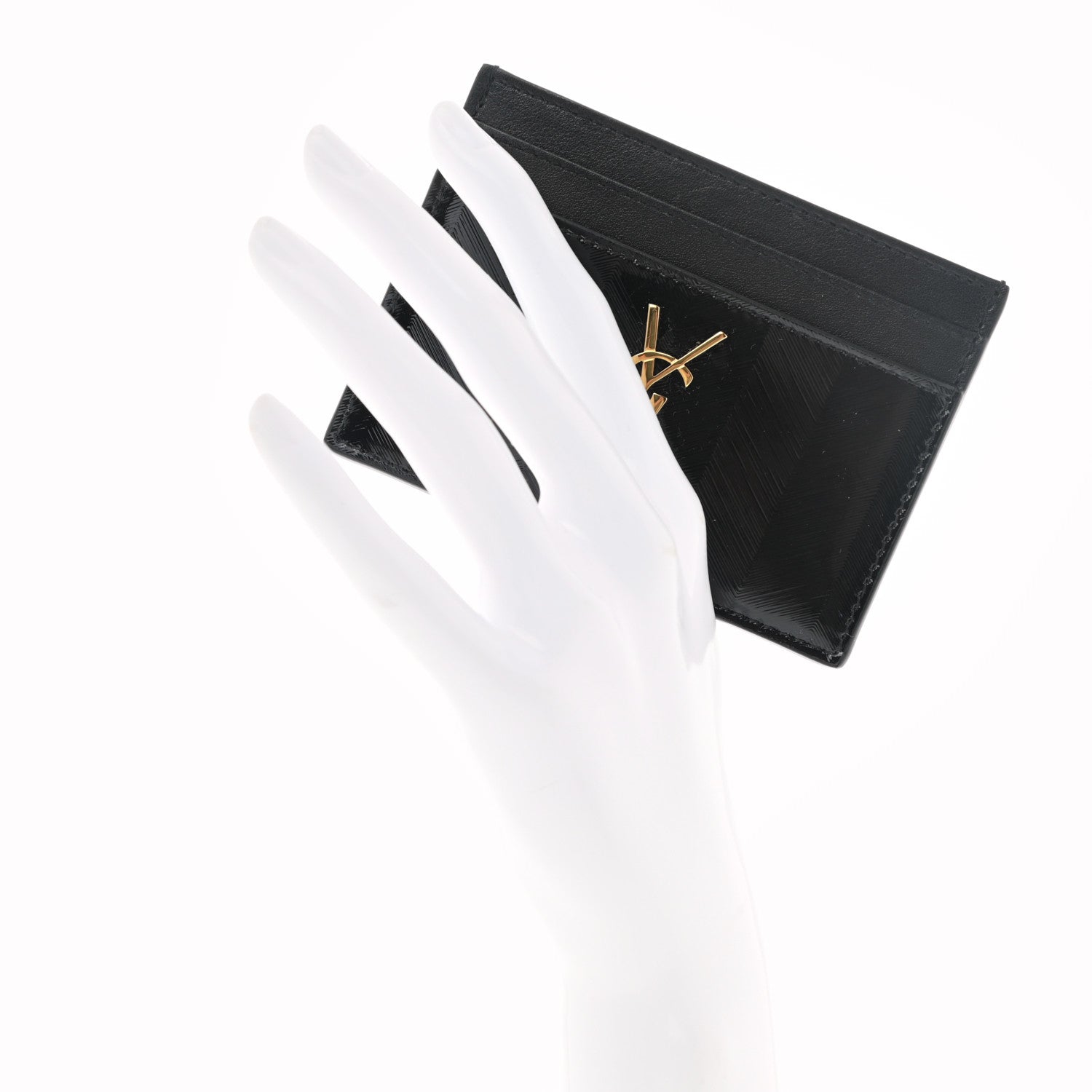 Saint Laurent Embossed Calfskin Monogram Cassandre Credit Card Case Black 2 of 7