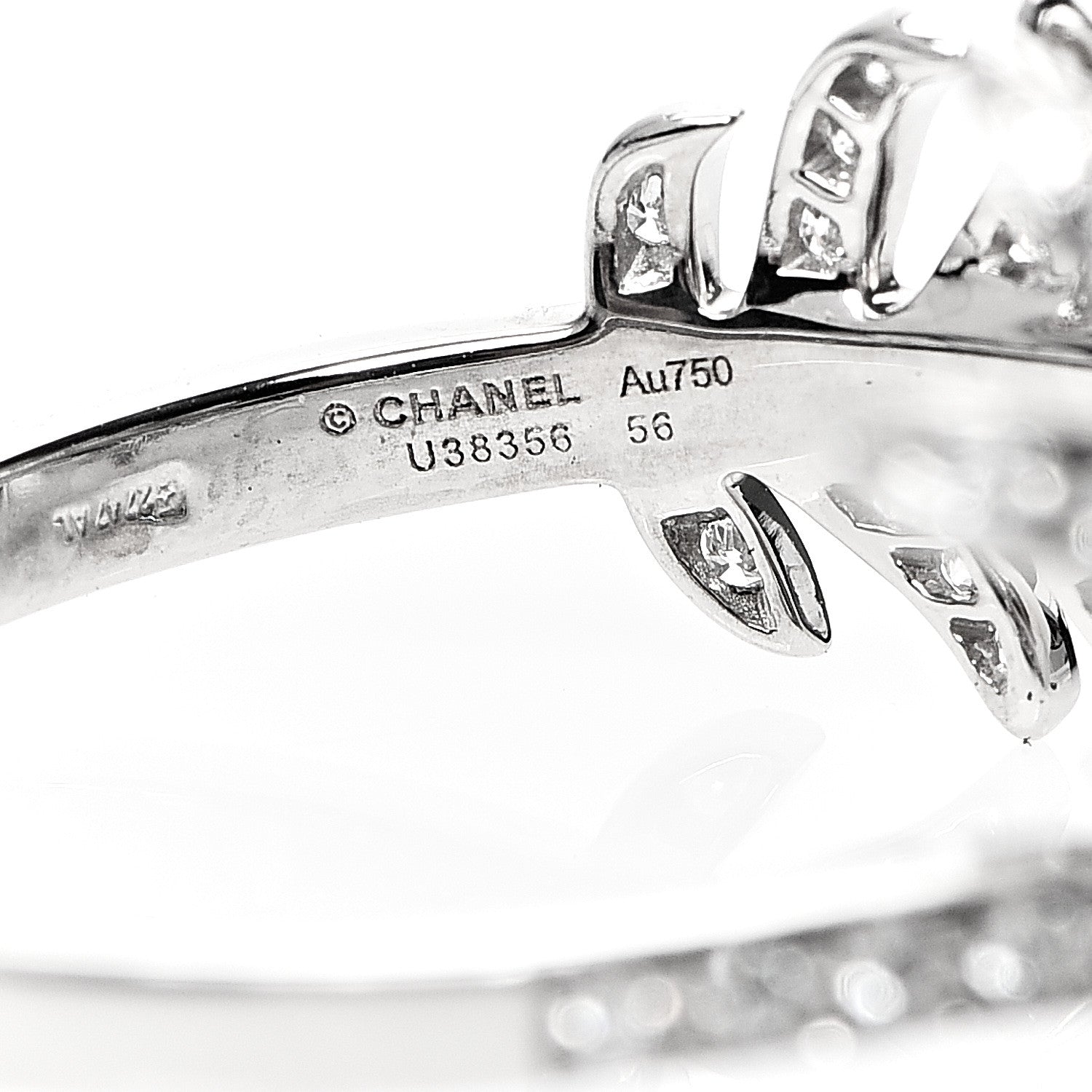 Chanel 18K White Gold Diamond Plume De Ring 56 7.5 3 of 4