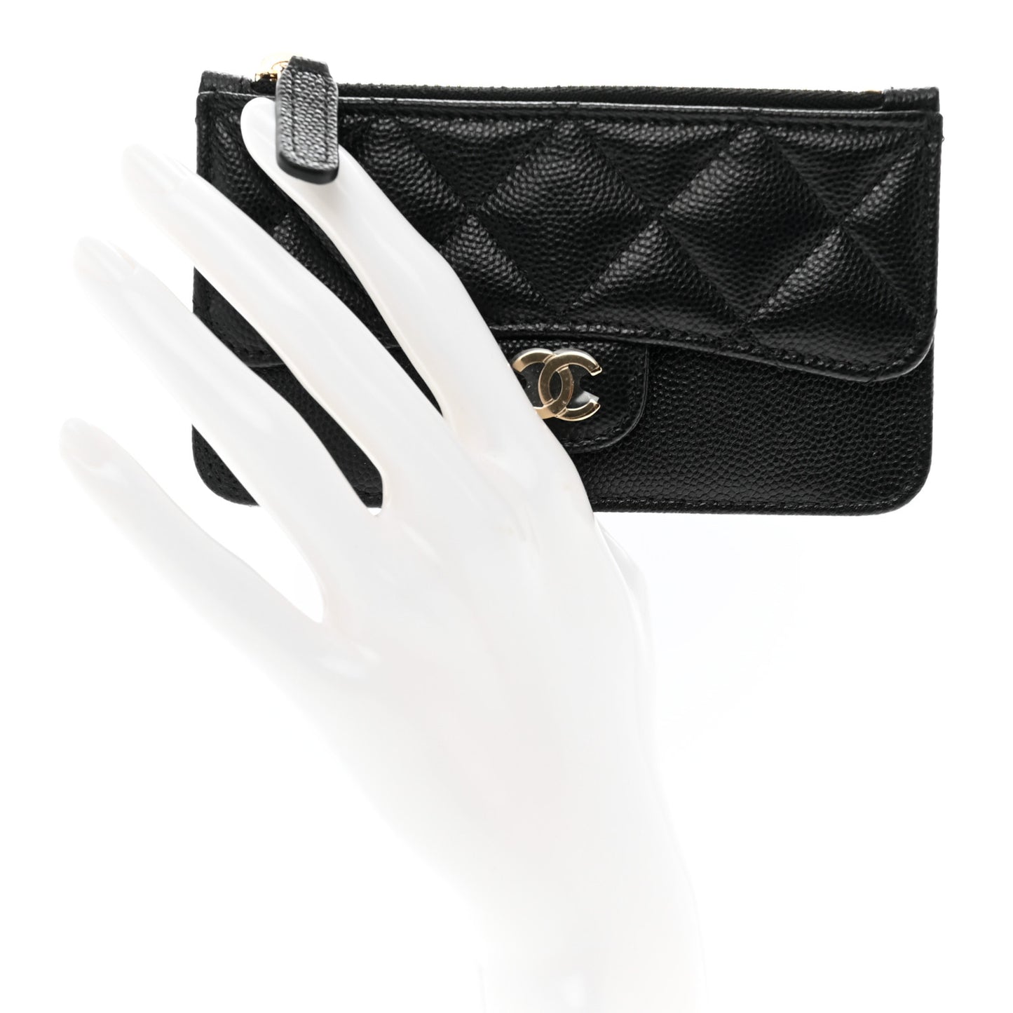 Caviar Quilted Flap Zip Card Holder Black