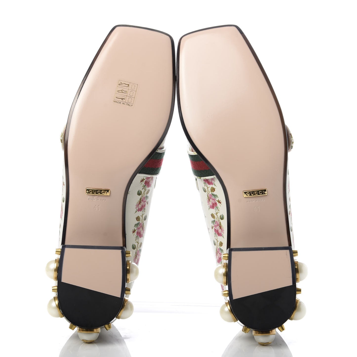 Calfskin Web Pearl Floral Embellished Peyton Loafer 41 White Multicolor