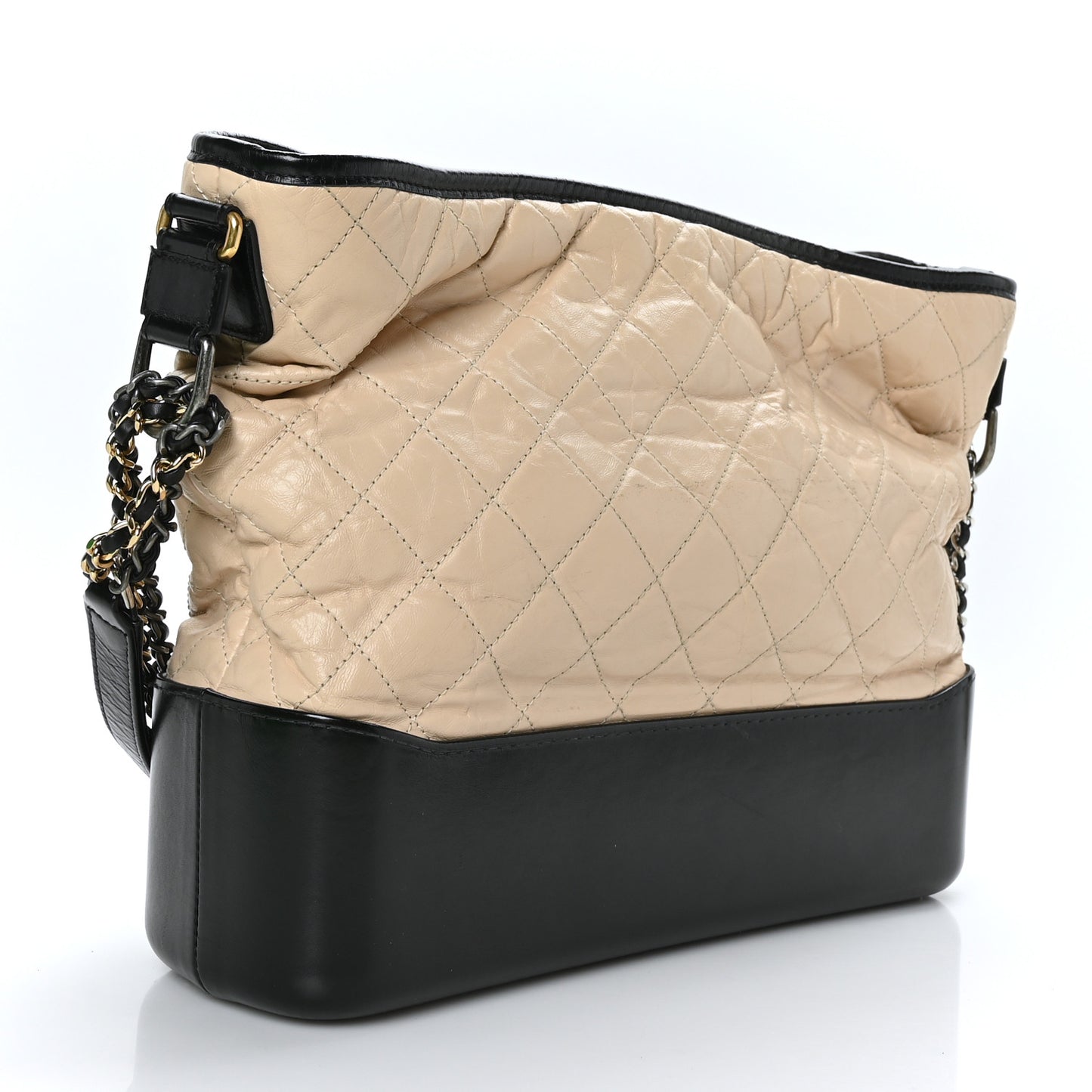 Aged Calfskin Quilted Large Gabrielle Hobo Beige Black