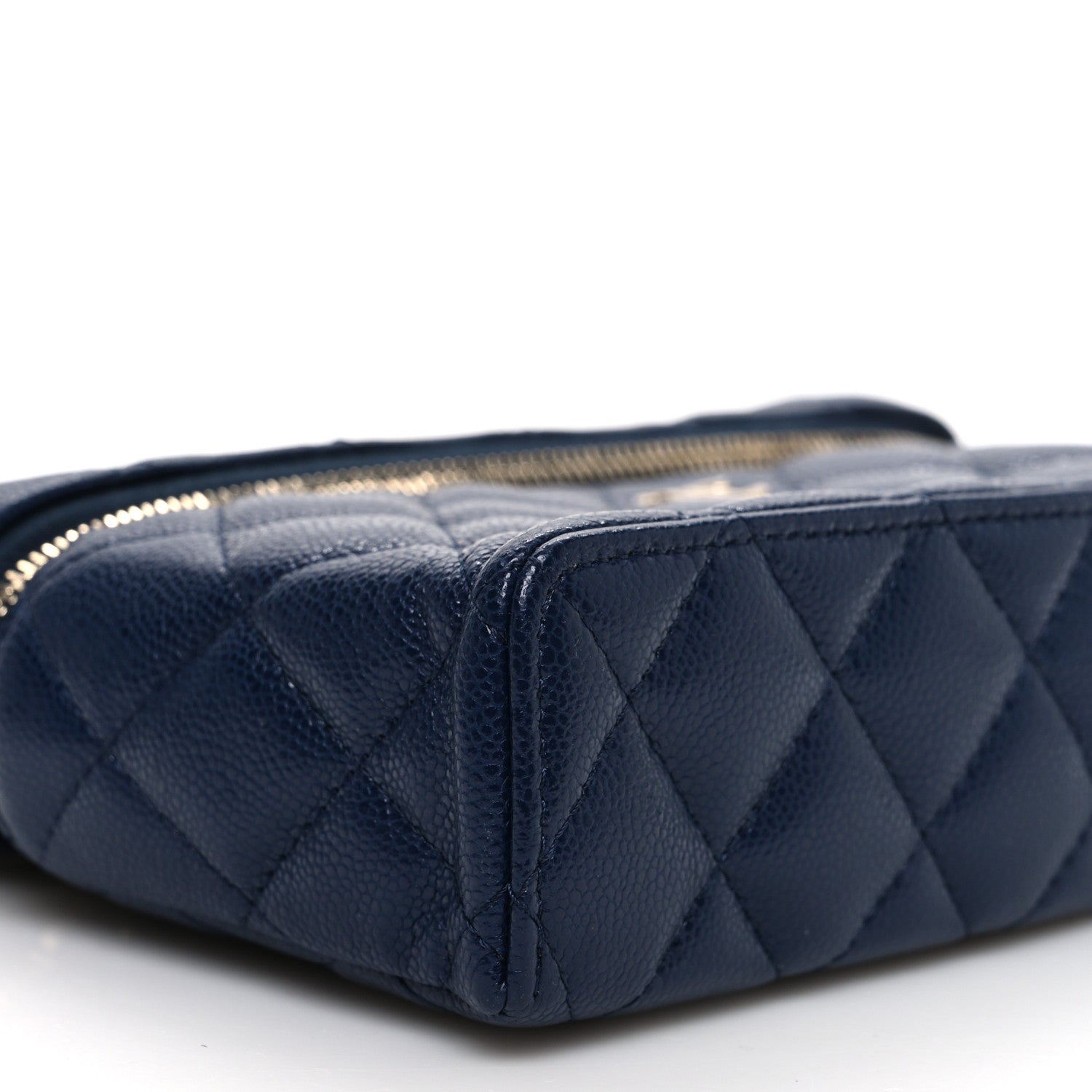 Chanel Caviar Quilted Top Handle Slim Vanity With Chain Navy