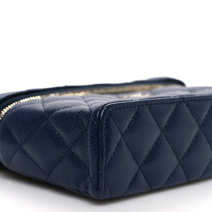 Chanel Caviar Quilted Top Handle Slim Vanity With Chain Navy 9 of 10