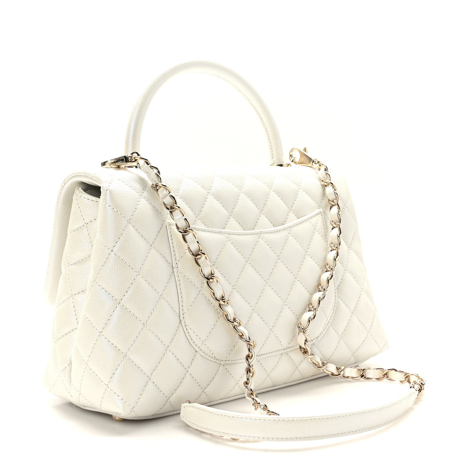 Chanel Iridescent Caviar Quilted Small Coco Handle Flap White 3 of 9