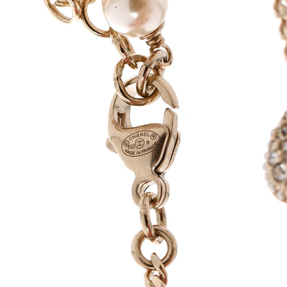 Chanel Crystal Pearl Chain Heart Bracelet Gold 4 of 5