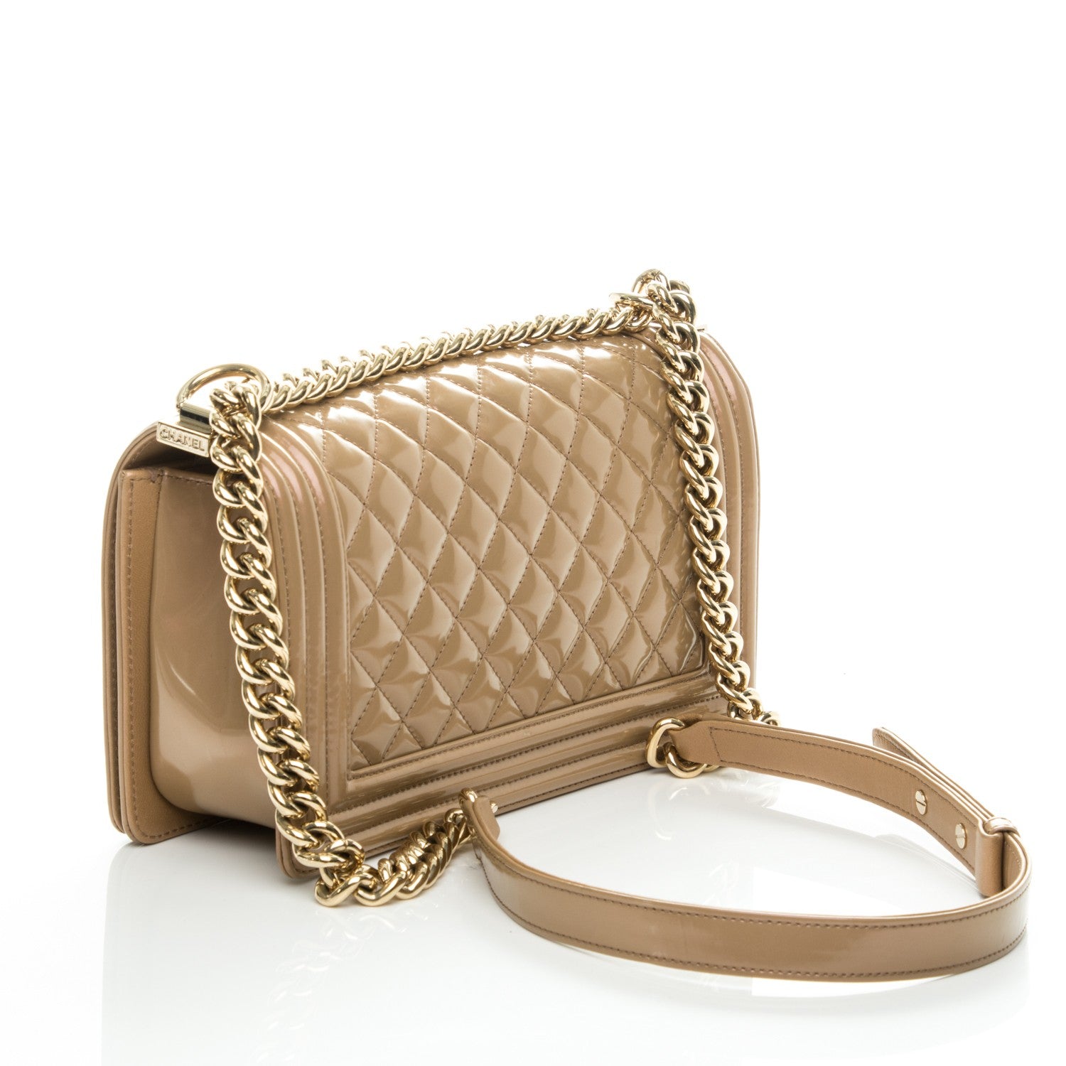 Chanel Iridescent Patent Quilted Medium Boy Flap Beige 3 of 7