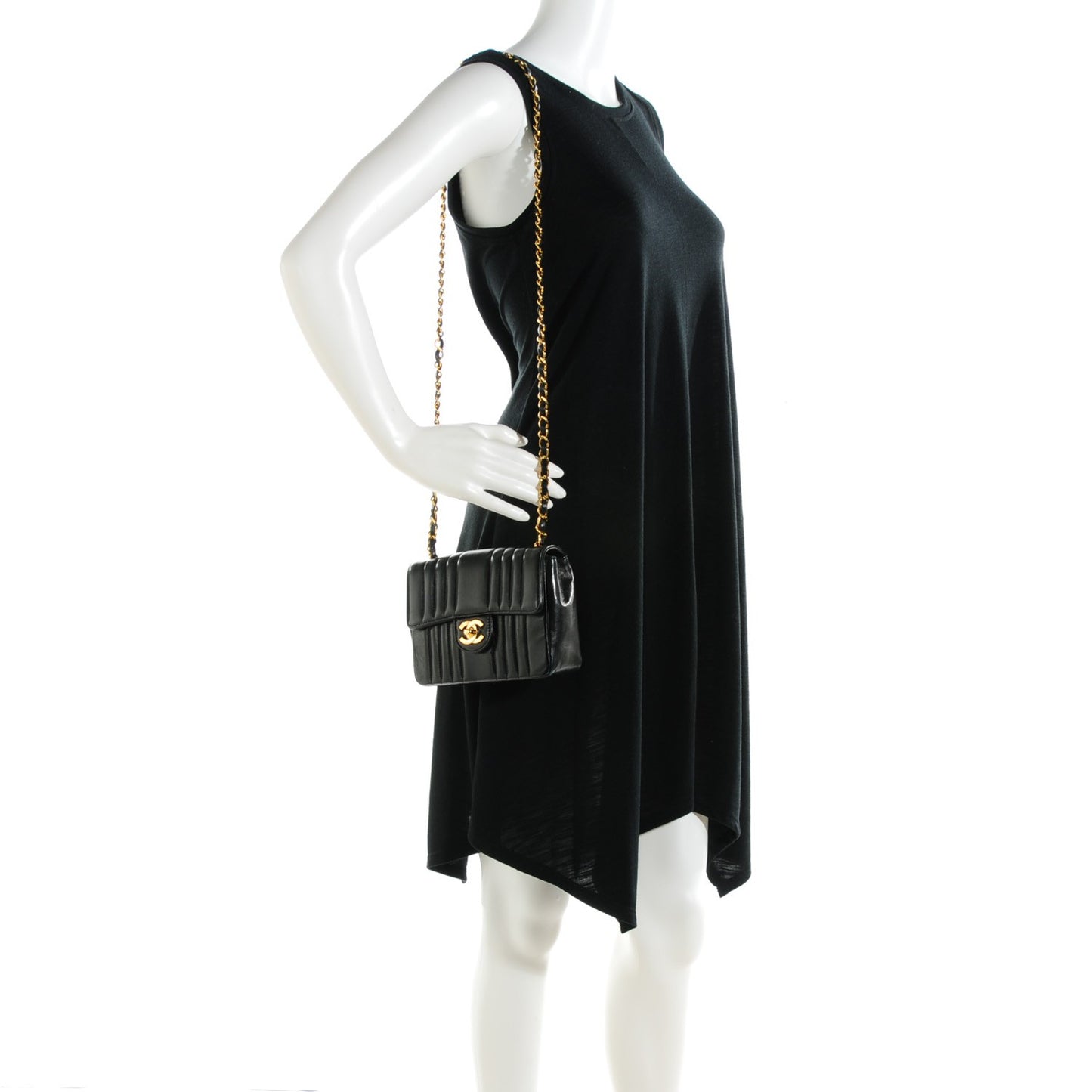 Lambskin Vertical Quilt Mini Square Flap Black