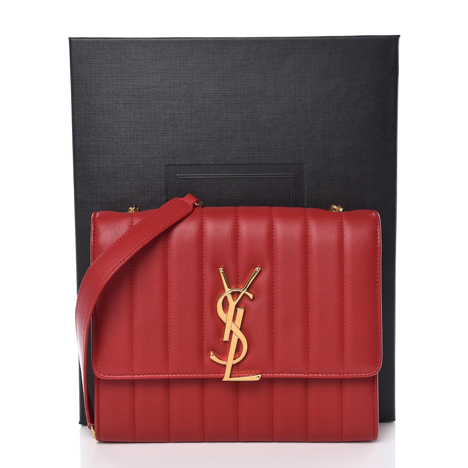 Saint Laurent Lambskin Matelasse Monogram Vicky Chain Wallet Rouge Eros 10 of 10