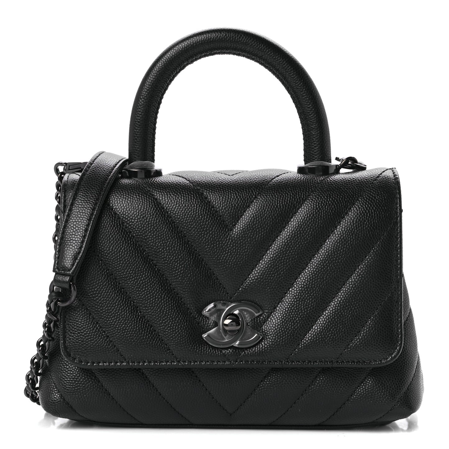 Caviar Chevron Quilted Extra Mini Coco Handle Flap So Black