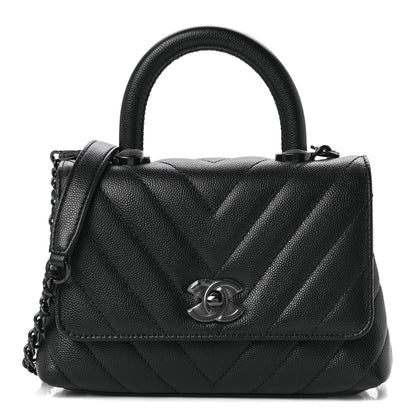 Chanel Caviar Chevron Quilted Extra Mini Coco Handle Flap So Black 1 of 9