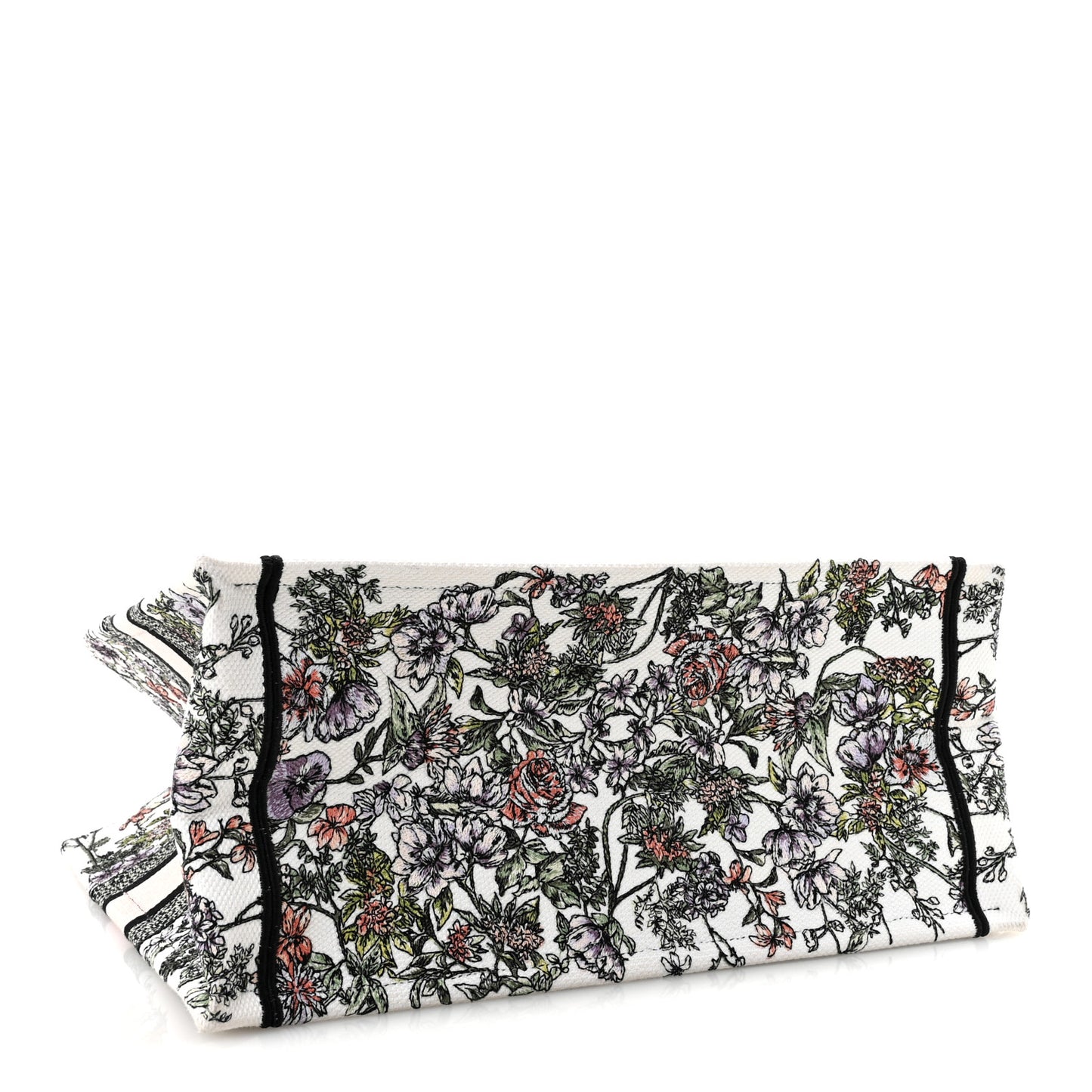 Canvas Embroidered Medium Flowers Book Tote White