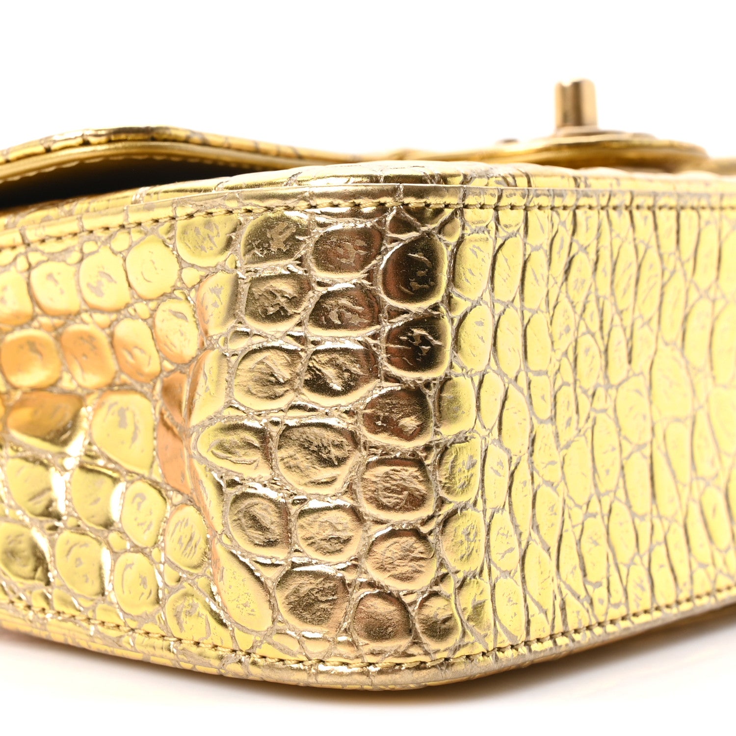 Chanel Metallic Calfskin Crocodile Embossed Cocodile Rectangular Mini Flap Gold 9 of 11