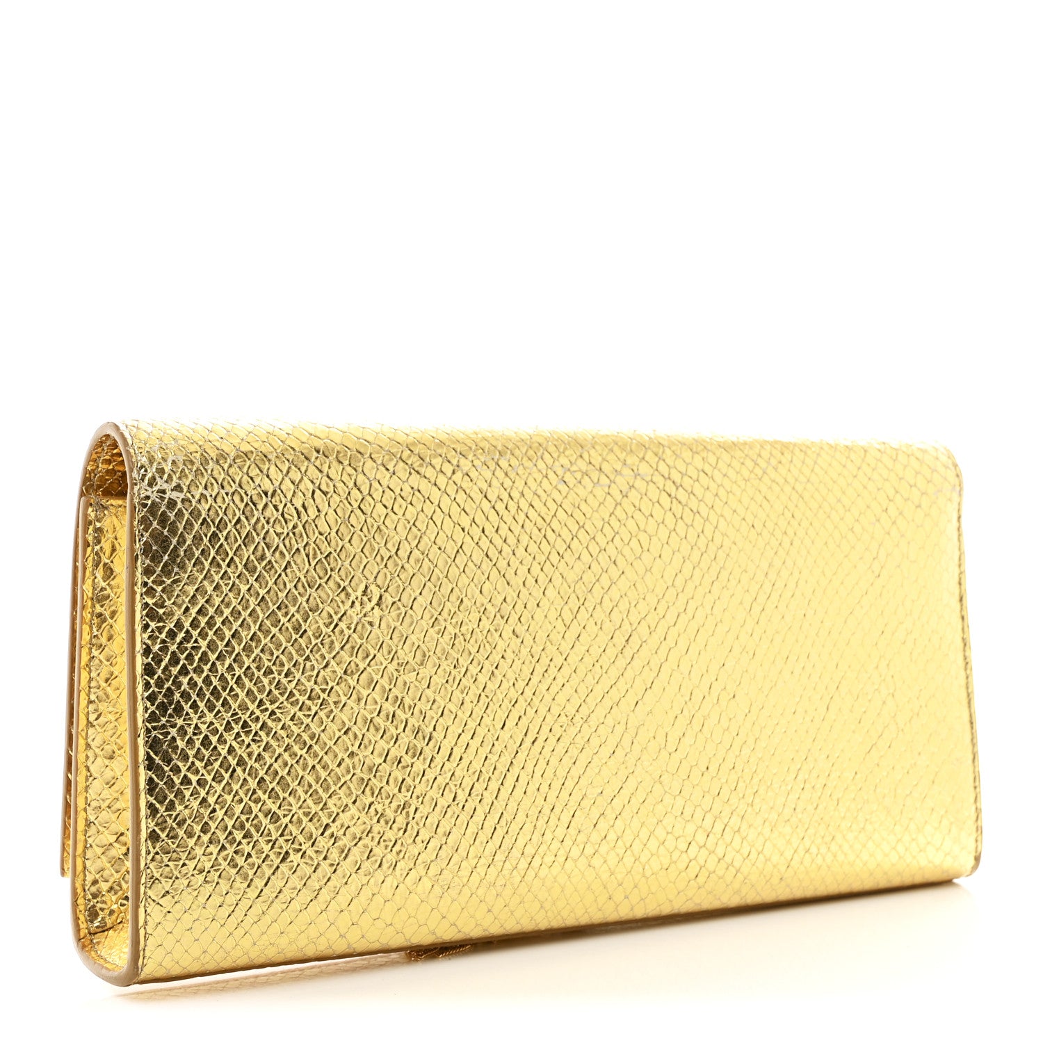 Saint Laurent Metallic Calfskin Snakeskin Embossed Classic Monogram Tassel Clutch Gold 3 of 7