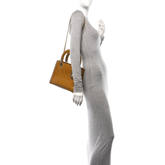 Patent Cannage Stitched Medium Lady Dior Dark Beige