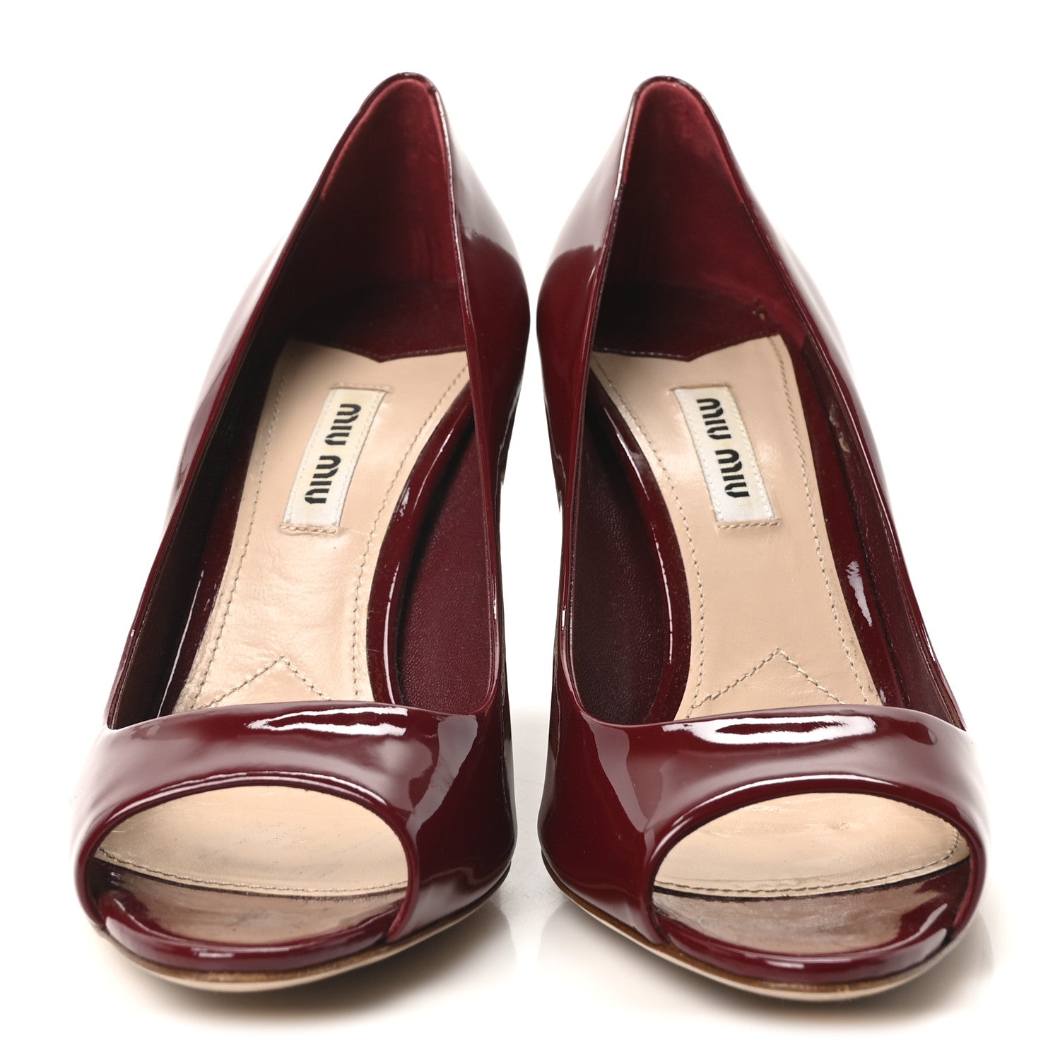 Miu Miu Patent Crystal Peep Toe Pumps 37.5 Burgundy 3 of 8